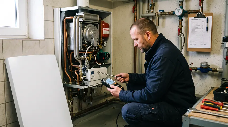 Wartung und Reparatur in Bochum: Messung an einer geöffneten Gastherme